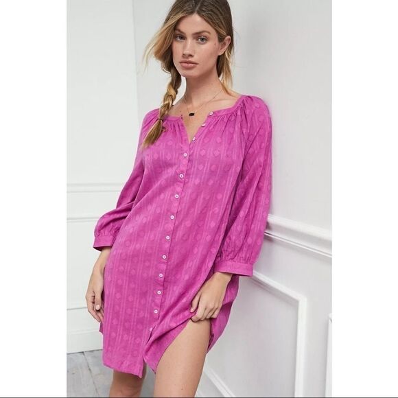NEW Anthropologie Florence Lilac Mini Button Front Shirt Lounge Dress X-Small - Picture 1 of 3
